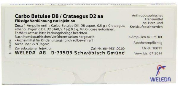 Weleda Carbo Betulae D8 Crataegus D2 Aa